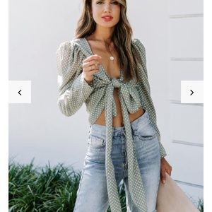 ISO Vici Green Polka Dot Wrap Top